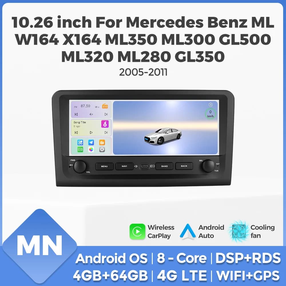 Autoradio Android 15 da 10.26 pollici per Mercedes Benz Classe M ML W164 X164 ML350 ML300 GL500 ML320 ML280 GL350 GL450 con Carplay Multimedia