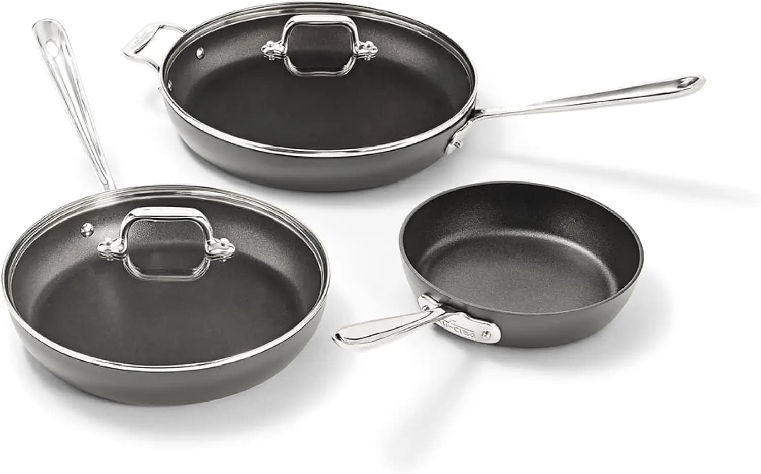 All-Clad HA1 Hard Anodized Nonstick Fry Pan Set – 5-Piece Cookware, 8", 10", 12" Skillets with Lid, Induction Compatible, Oven S