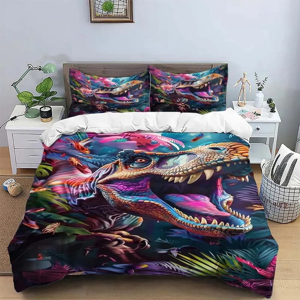 Jurassic Dinosaur Park World Cartoon Comforter Bedding Set,Duvet Cover Bed Set Quilt Cover Pillowcase,king Queen Size Bedding Se