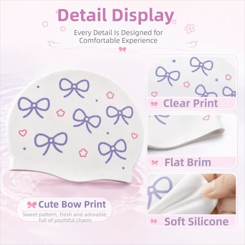 Creative Bow Print Swimming Hat Funny Bow Pattern Bathing Caps Anti Slip Comfortable Pool Headgear Pool Accessories