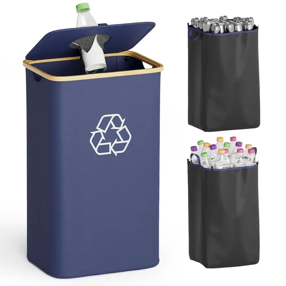 Bidone per Riciclaggio da Cucina da 100L (26 Galloni) con Coperchio e 2 Sacchi Riutilizzabili, Blu