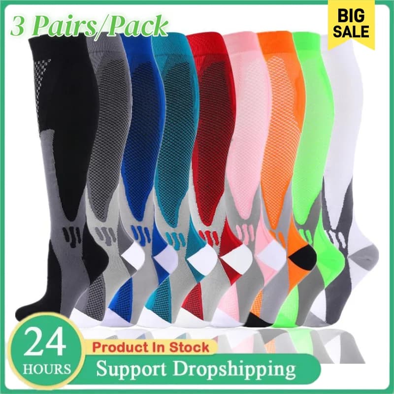 3 pairs / socks compression socks high sports socks for women race hiking edema diabetes veins varicose socks 20-30mmHg