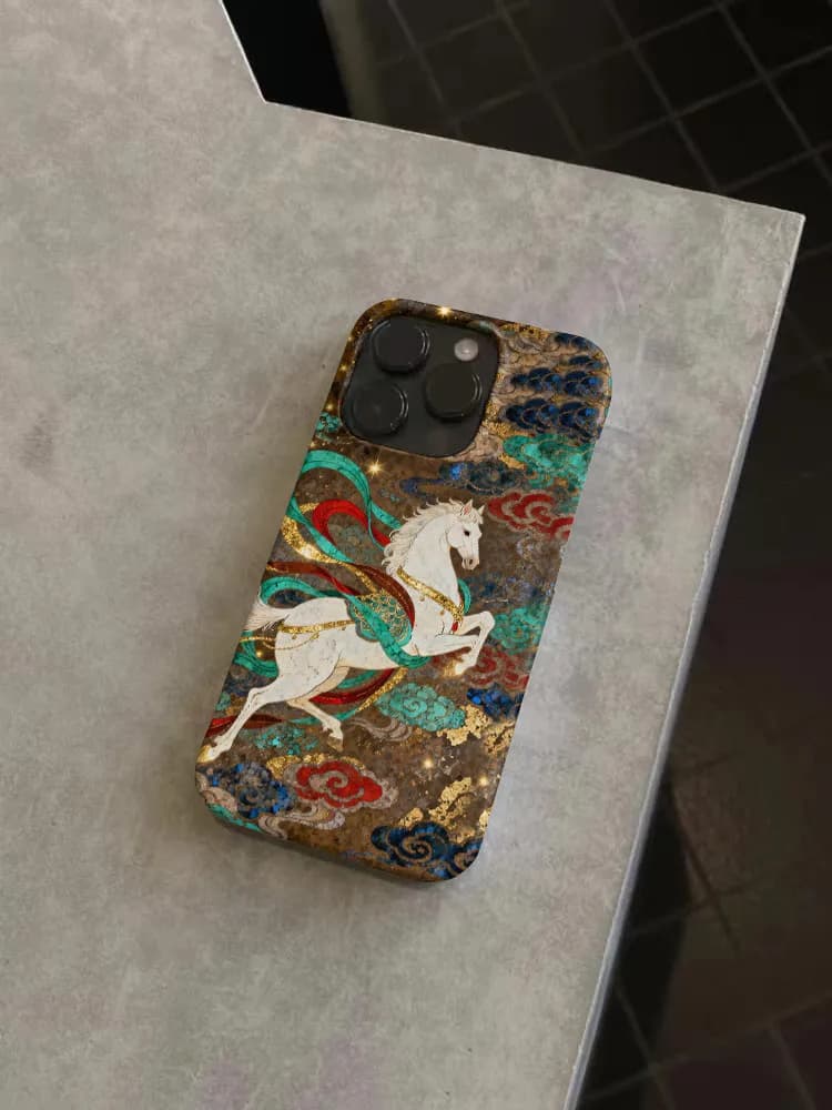 Cover per iPhone con Cavallo Volante di Dunhuang, Creativa e Antipolvere, Antiurto, per iPhone 11 12 13 14 15 16 17 Pro Max 17 Air 16 Plus