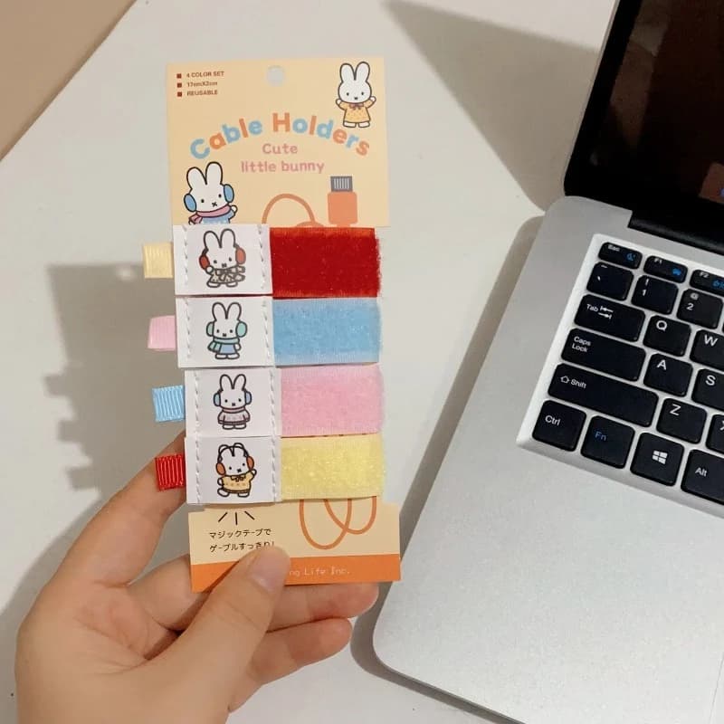 Miffy Kawaii Anime Cartoon Rabbit Organizer Data Cable Velcro Ties Organize Computer Cable Headphones Straps Cable Organizer