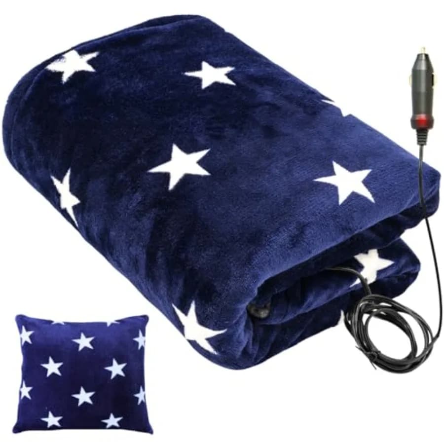 Coperta Riscaldante per Auto - Coperta Portatile 12 Volt per Auto, Camion, SUV, Camper - Morbida in Flanella e Sherpa - Dimensioni da Viaggio 150 x 110 cm