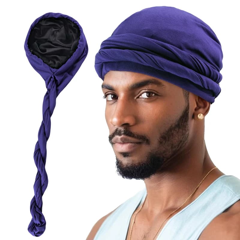 Nuovo cappello turbante da uomo elastico donna Twist Head Wraps fodera in raso di cotone modale elastico da uomo Bandana berretto indiano Do-rag cinghie lunghe