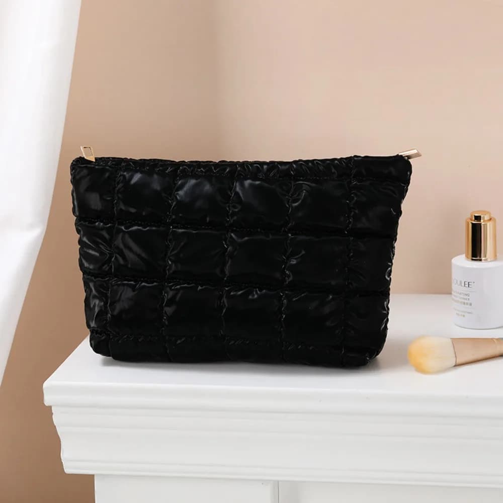 Portable Large Capacity Cosmetic Bag Cotton Pure Color Cosmetic Handbag Bubble Texture Makeup Bag Travel