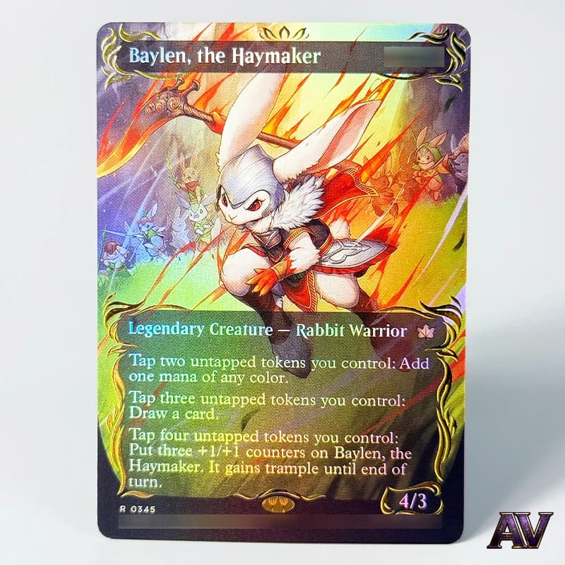 Baylen, The Haymaker Alania, Divergent Storm Rabbit Warrior Otter Wizard Magical Game Rare Playing Trading Proxy Cards