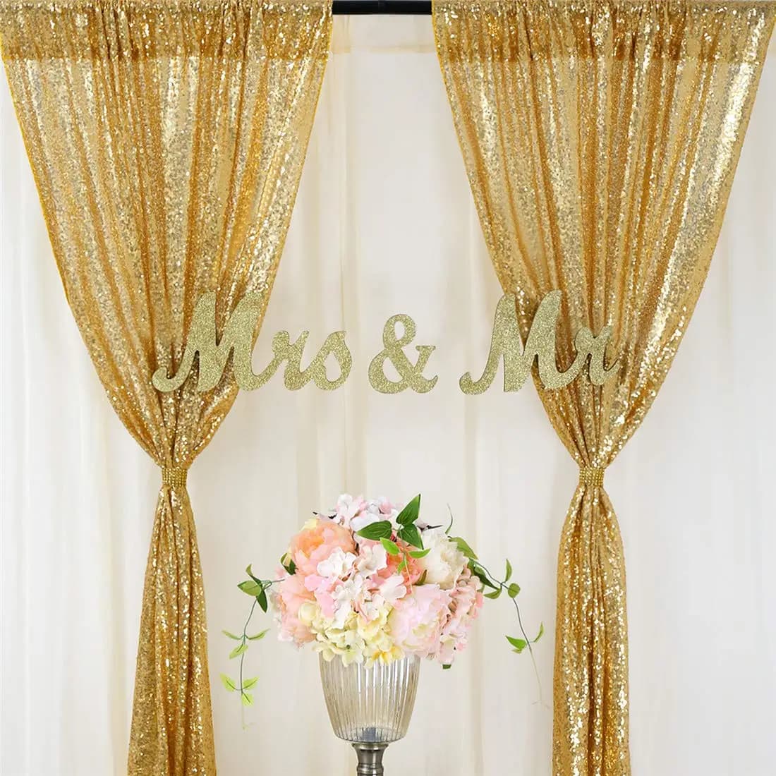 2 pezzi di paillettes dorate per tende da sfondo per feste, palcoscenici per matrimoni, compleanni, decorazioni murali, tende glitterate, tende scintillanti