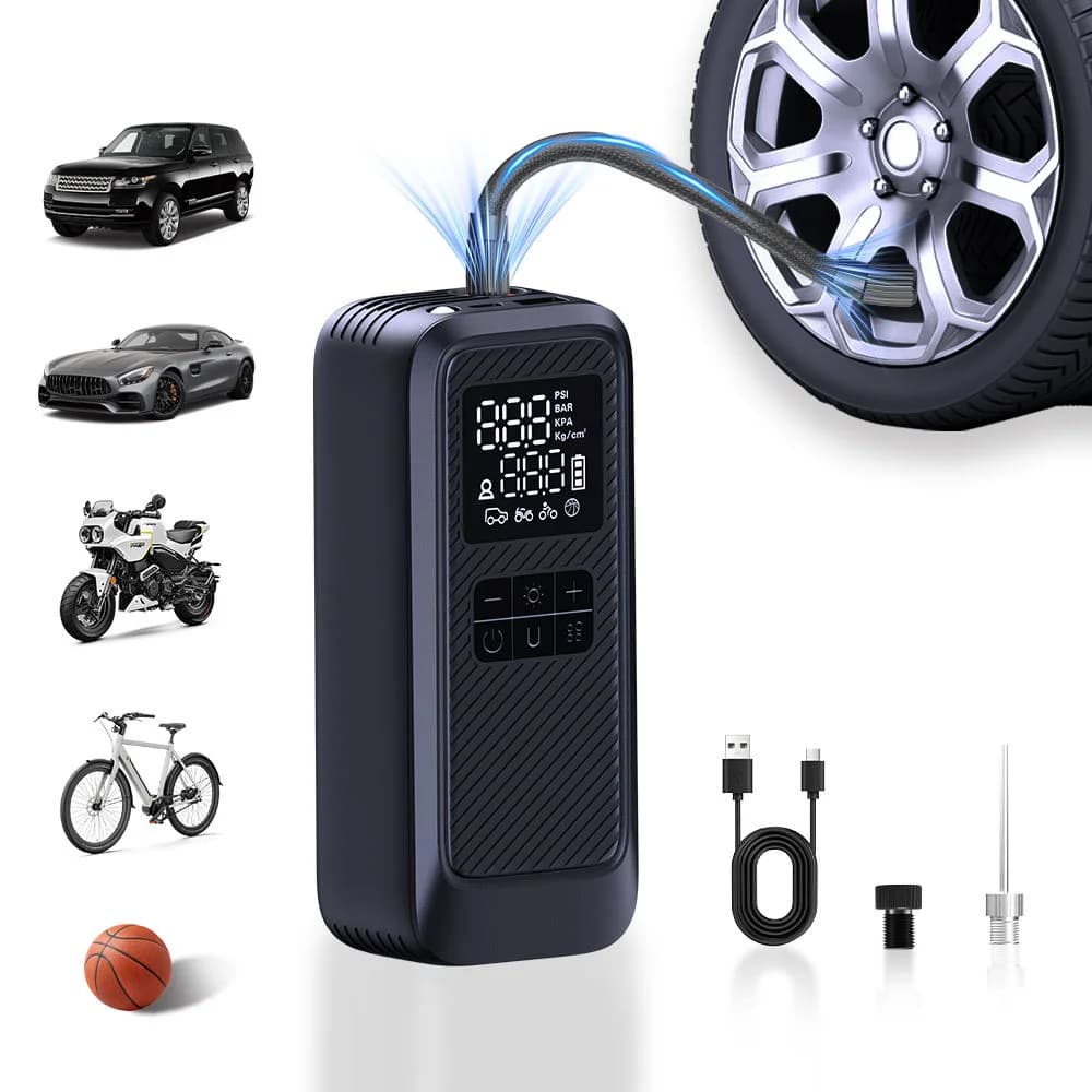 Compressore d'aria portatile senza fili NEWO LP17-A con 5 modalità preimpostate, pompa ad aria portatile da 150 PSI per auto, bicicletta e palloni