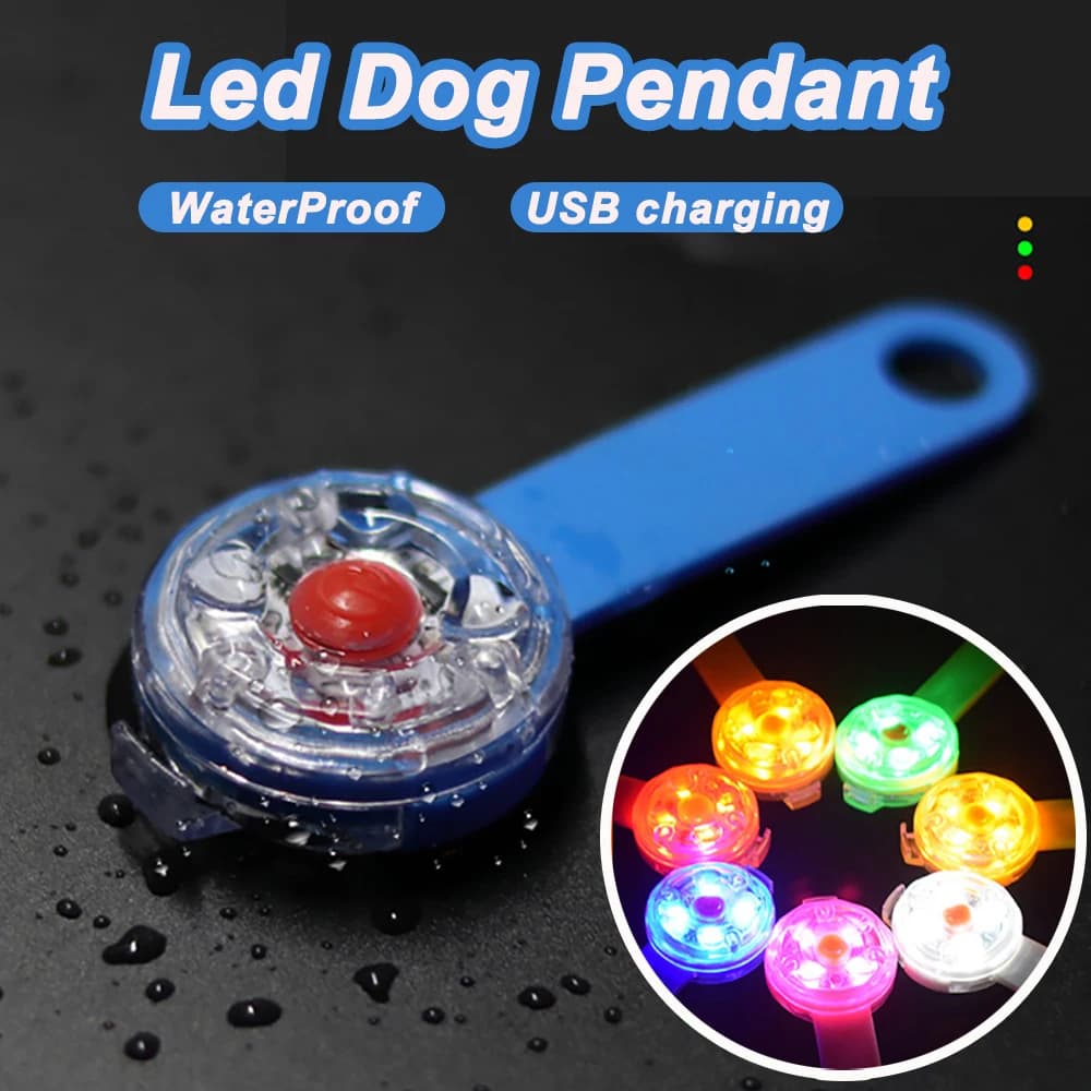 LED Pet Dog Cat Collar Pendant Night Security Cat LED Light IPX7 Waterproof flashing wiring with light for dog accessories