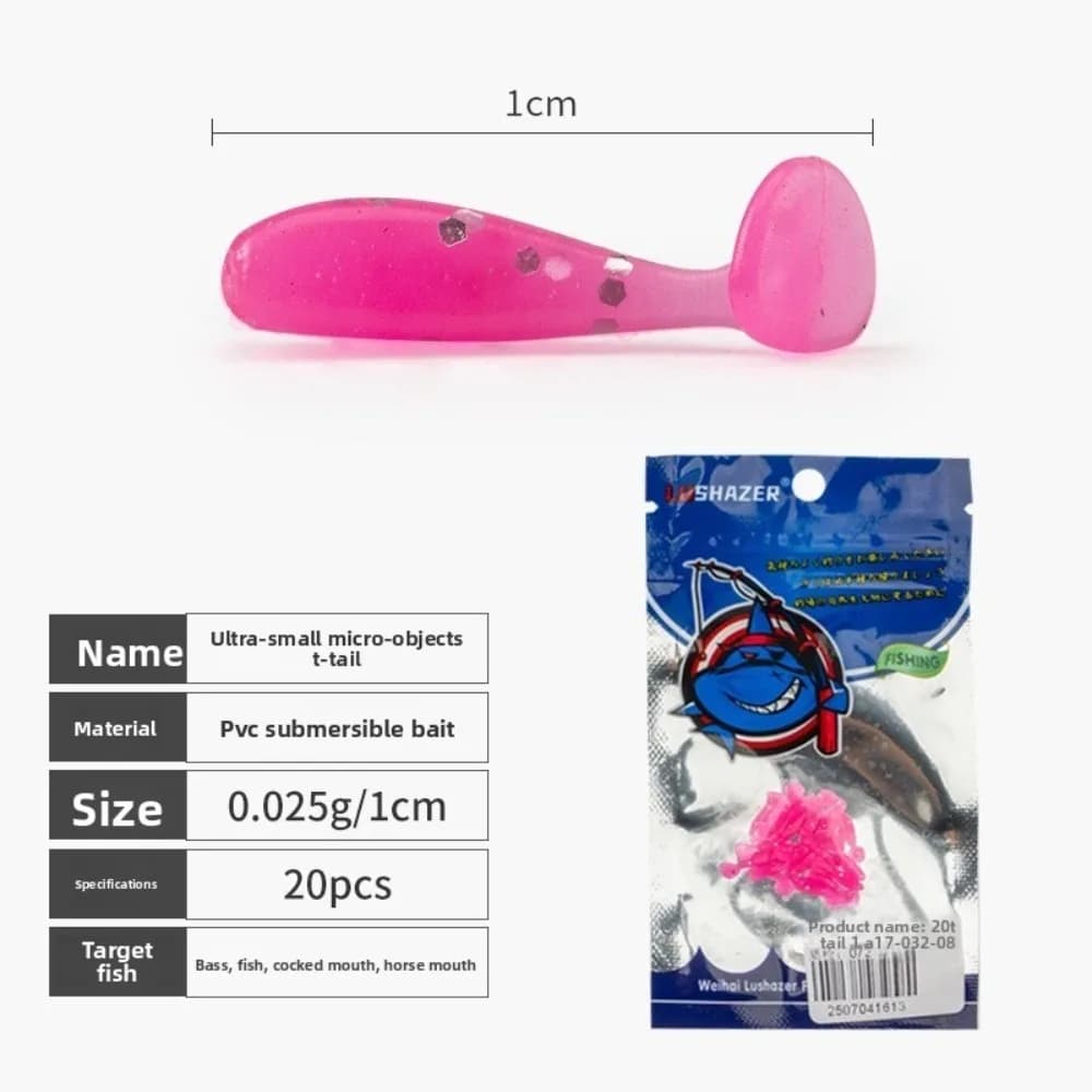 60 Pezzi Accessori da Pesca, Esche Morbide in Silicone 1.0cm, Colori Misti, Esche Artificiali con Coda a T, Esca per Pesca Invernale