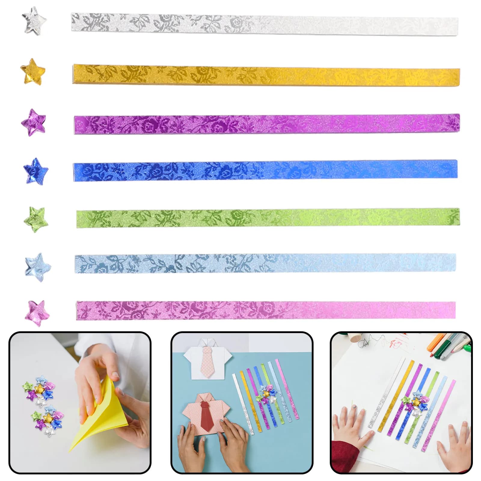 140Pcs Paper Stars Origami Strips Decorative Craft Paper Strips for Parties DIY Scrapbooking School Projects Origami Stars