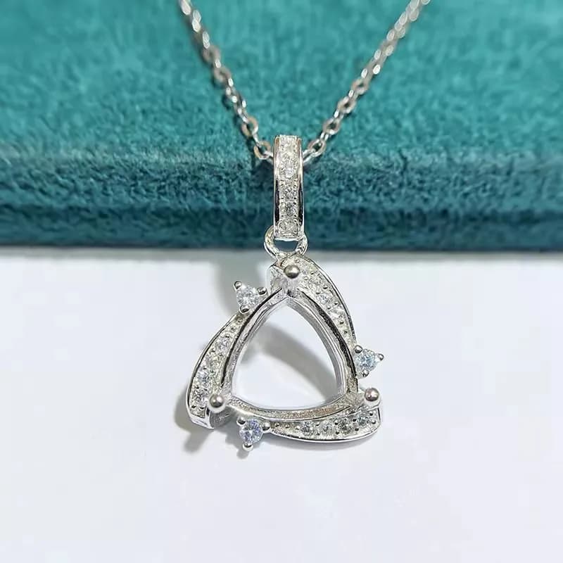 MeiBaPJ 3 Colors 8mm Triangle Genuine Stone Pendant Necklace Silver 925 Empty Fitting Fine Wedding Jewelry For Women
