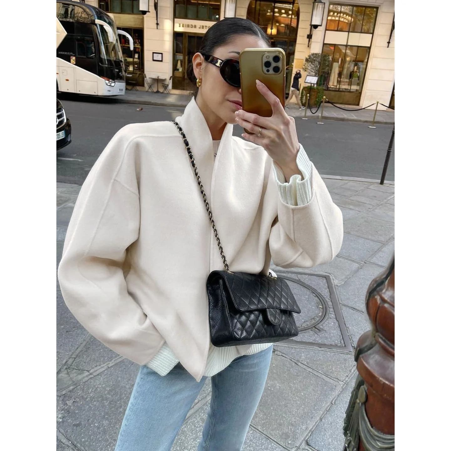 Loose Long Sleeve V-Neck Woolen Jacket Short Style Lazy Fashion Women's Premium Quality Outerwear Comfortable Commute Style