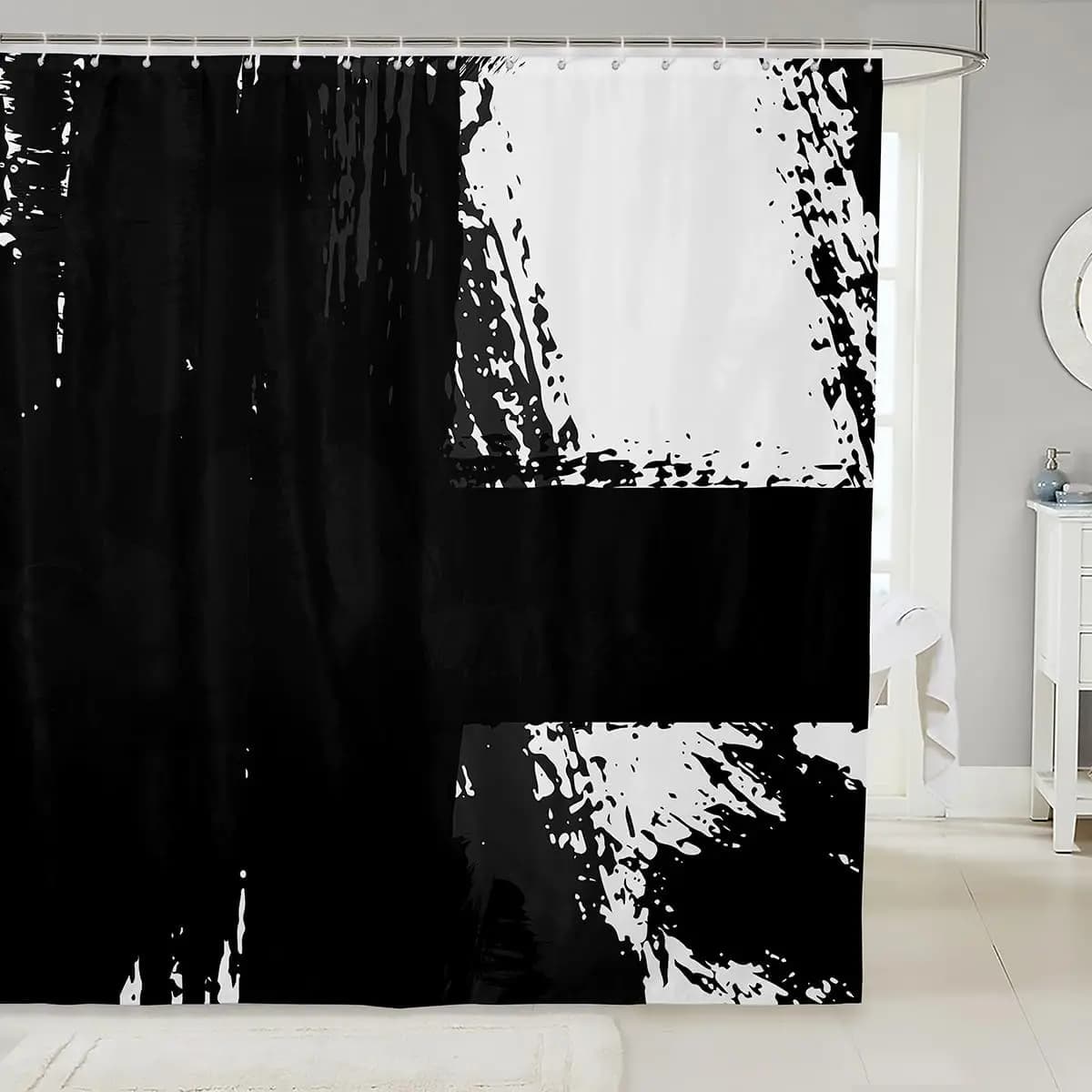 1pc Black and White Shower Curtain 72"x72" Geometric Geometry Modern Bathroom Shower Curtain Set Neutral Art Bath Curtain