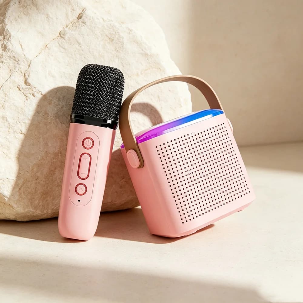 Mini Wireless Microphone and Speaker Set Microphone Gifts for Birthday Party Desktop Outdoor Home LED KTV Set Karaoke Machine