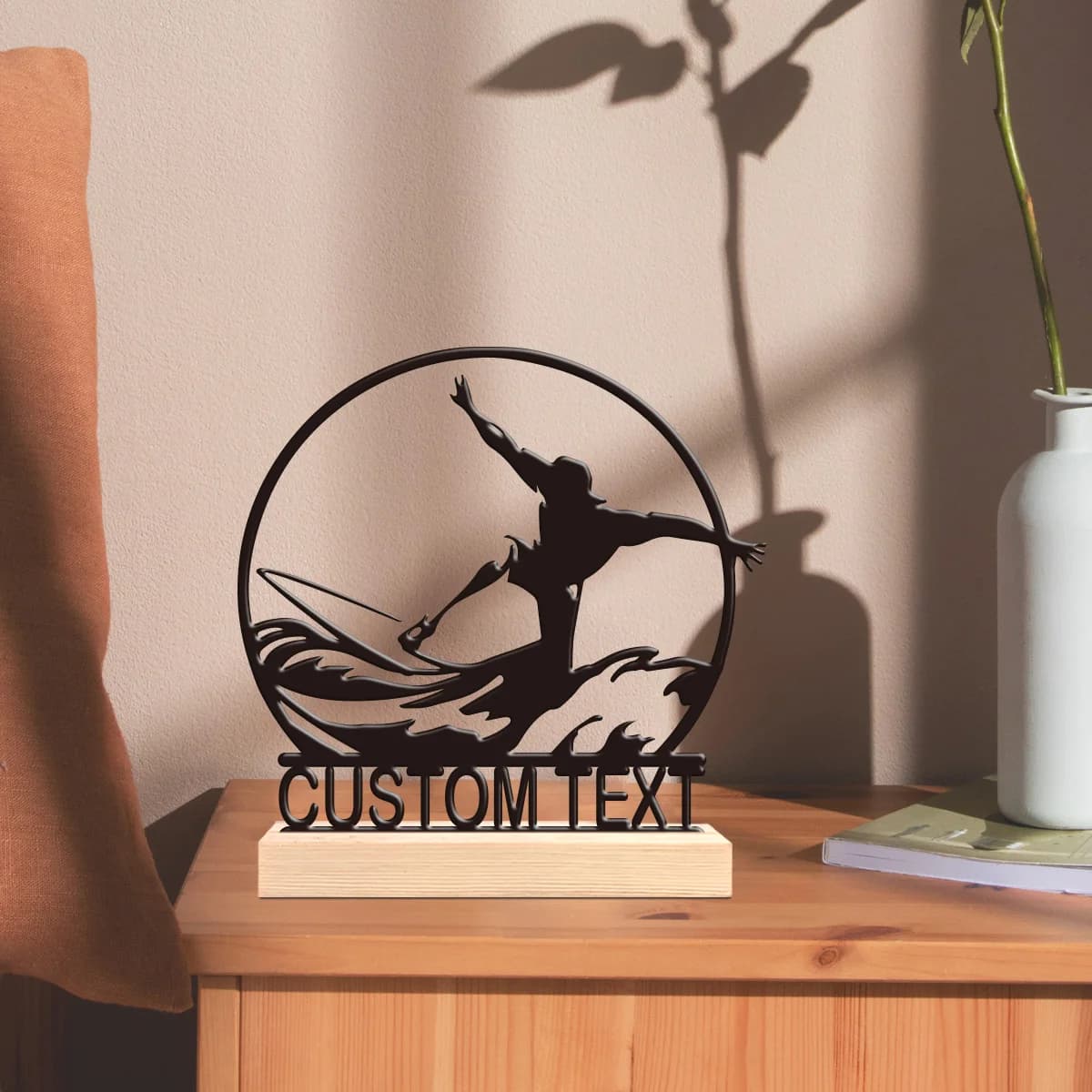 1pc Interesting Desktop Metal Statues Customizable Content Equipped with A Wooden Base Bar Decoration, Holiday Gifts