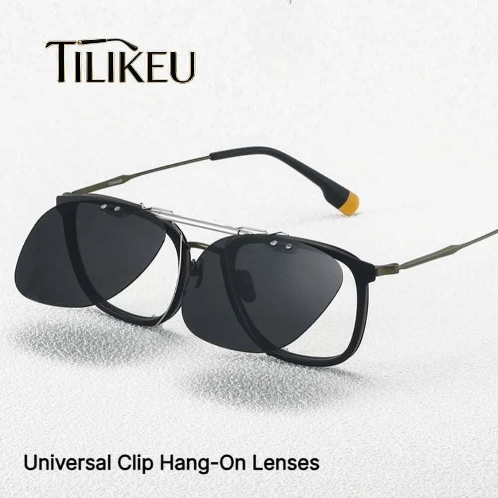 2026 Universal Square Clip on Polarized Sunglasses Hanging Trendy Pure Titanium Glasses Frame Day Night Dual-Use UV Protection