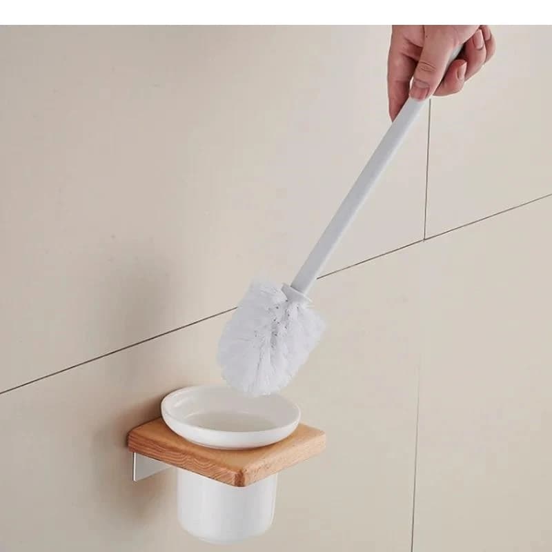 Solid Wood Toilet Brush Holder Square Rack Wall Mounted Storage Household Cleaning Tools Bathroom Accessories