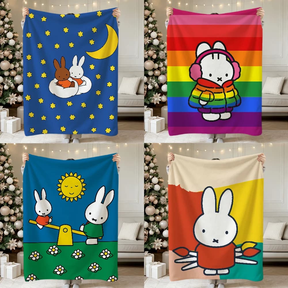 kawaii fun Bunny art M-Miffy Blanket soft warm plush blanket for dorm sofa living room pet hogar bedroom gift nap home Flannel