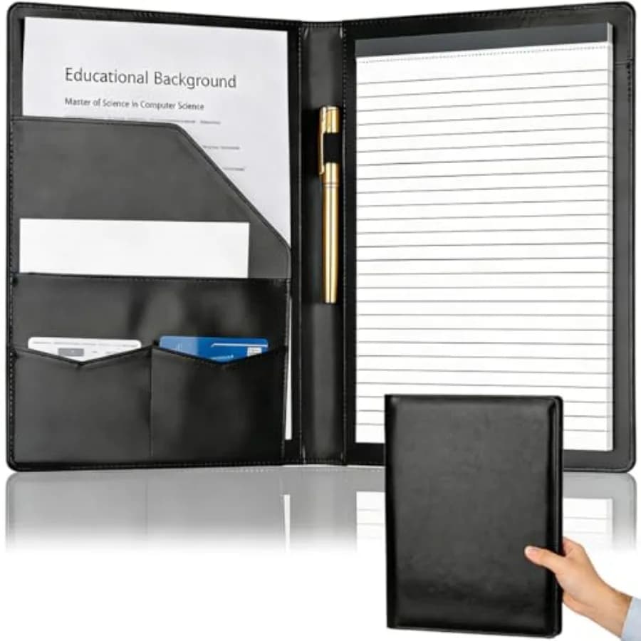 Cartella Portadocumenti in Similpelle con Blocco per Appunti Formato Letter, Organizer per Curriculum, Colloqui e Documenti Legali, con Custodia per Biglietti da Visita