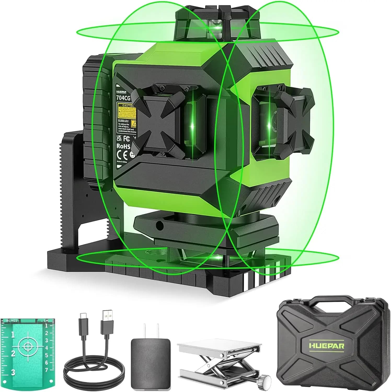 4x360 ° Livella Laser Verde Autolivellante 16 Linee Ricaricabile con Supporto Magnetico per Piastrellatura Pavimenti e Pareti