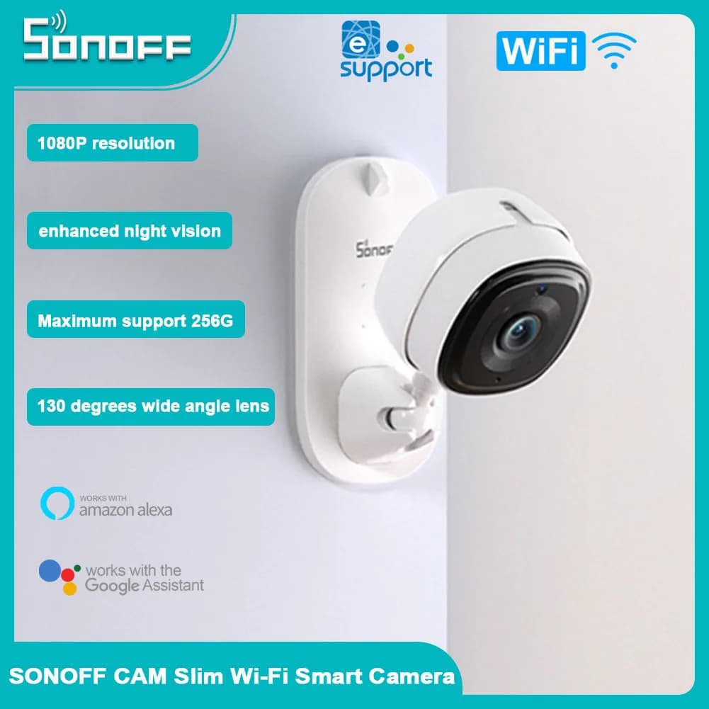 SONOFF CAM Slim Wi-Fi Telecamera di sicurezza intelligente 1080P Sorveglianza audio bidirezionale Monitoraggio automatico Baby Pet Monitor Funziona con Alexa