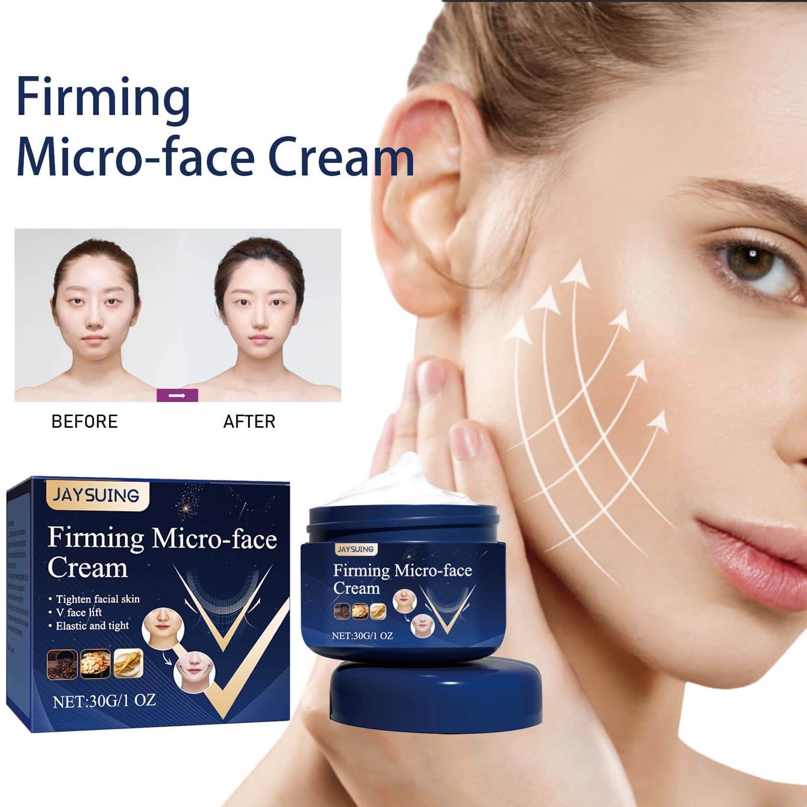 La crema rassodante per il viso V rimuove i muscoli massetrici, migliora il contorno del viso, rassoda la mascella, idrata la pelle con il doppio mento