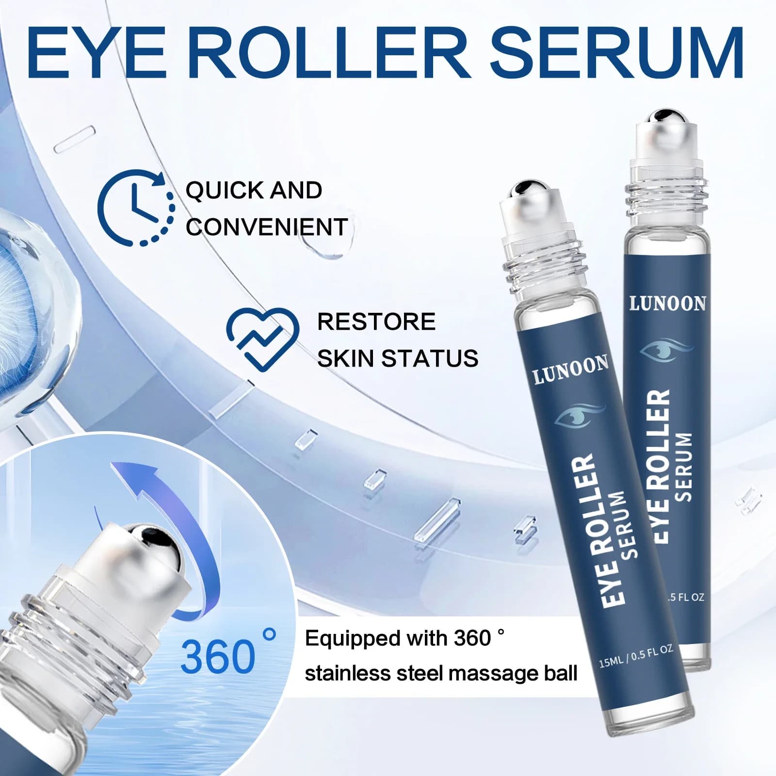 Caffeine with Vitamin C Eye Roller Serum 15ml – Reduces Puffiness, Smooths Fine Lines and Brightens Under-Eye Area Gently