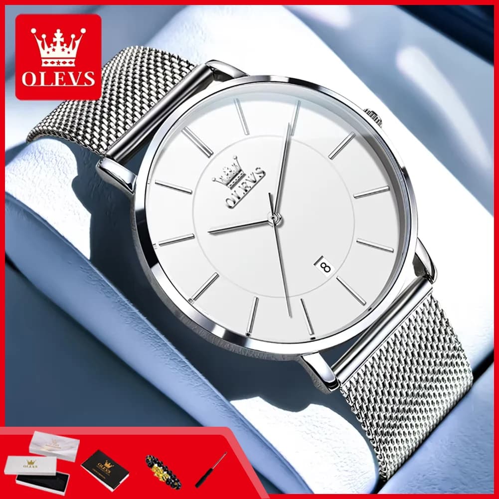 OLEVS 5869 Men's Watch Simple Ultra Slim 6.5mm with Stainless Steel Strap Waterproof Date Automatic Elegant Men's Fashion wrist watch