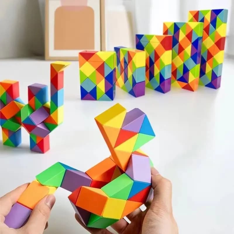 Giocattolo puzzle colorato serpente con regola magica - Cubo magico multicolore trasformabile Giocattoli educativi di decompressione per bambini