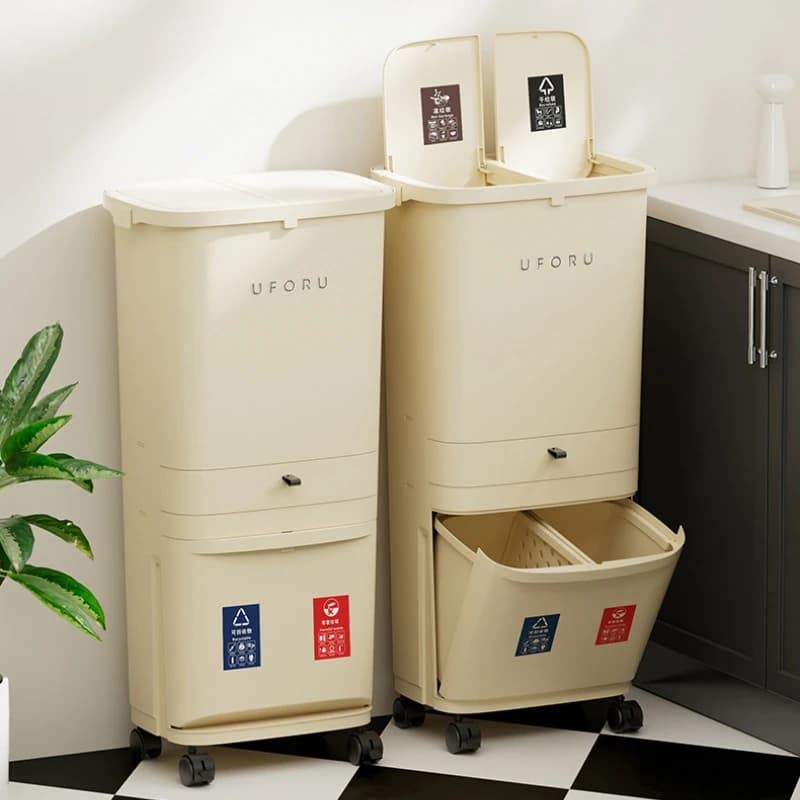 Pattumiera da cucina multistrato con separazione asciutta e bagnata, grande contenitore a pressione con pulegge, stoccaggio dei rifiuti domestici, rifiuti mobili
