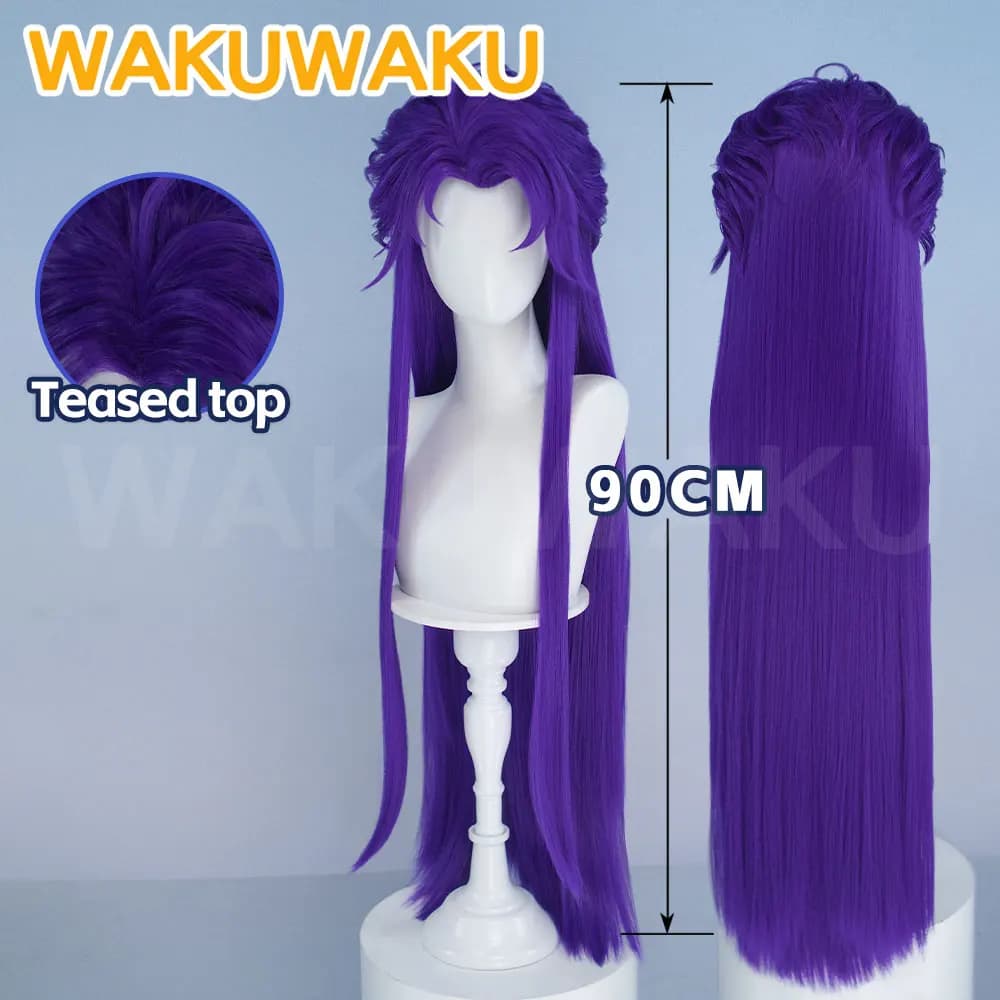DISPONIBILE Parrucca Cosplay Jester per Gioco WakuWaku Uomo, 90cm, Capelli Lunghi Viola con Boccioli, Resistente al Calore, per Halloween, con Cuffia Gratuita