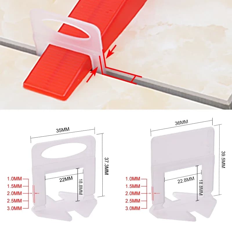 100 pz. Clip Livellanti per Piastrelle in Ceramica da 1/1.5/2/2.5/3mm, Sistema di Livellamento Piastrelle, Distanziatori a Cuneo per Piastrelle da Parete e Pavimento, Strumento Livellatore per Piastrelle