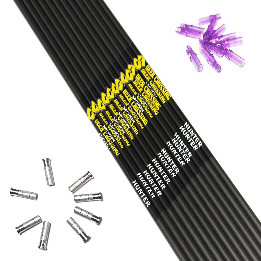 12 Pezzi Aste di Freccia in Carbonio per Tiro con l'Arco, Spine 300 340 400 500 600, ID 6.2mm, con Nock per Arco Compound e Tradizionale, per Caccia e Tiro