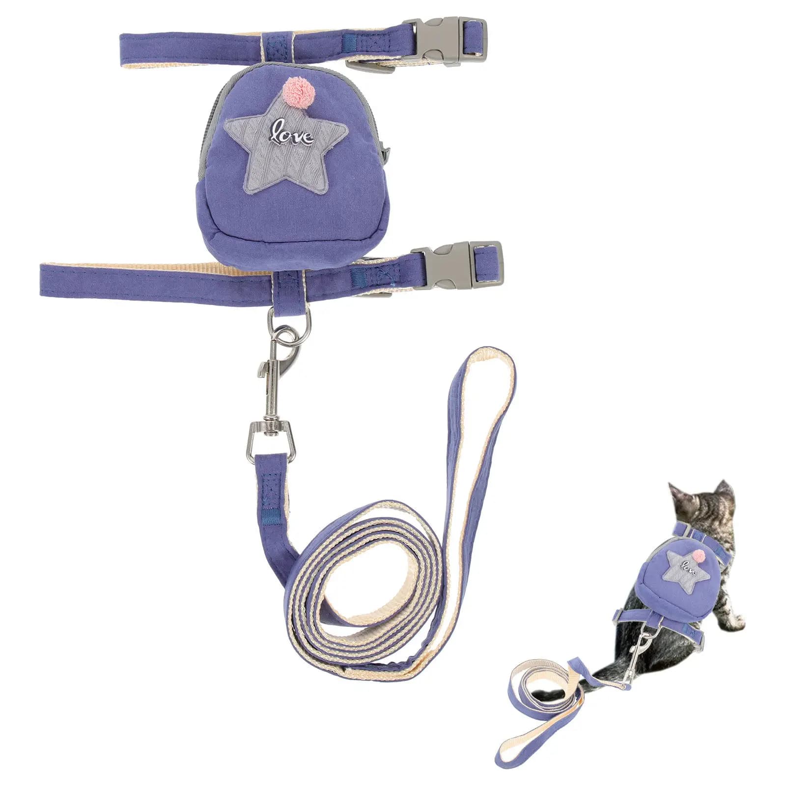 Set Guinzaglio per Gatti Regolabile da Esterno, Corda da Passeggio per Gattini, Pettorina Anti-Fuga con Motivo Coniglio, Guinzaglio per Cani con Zaino