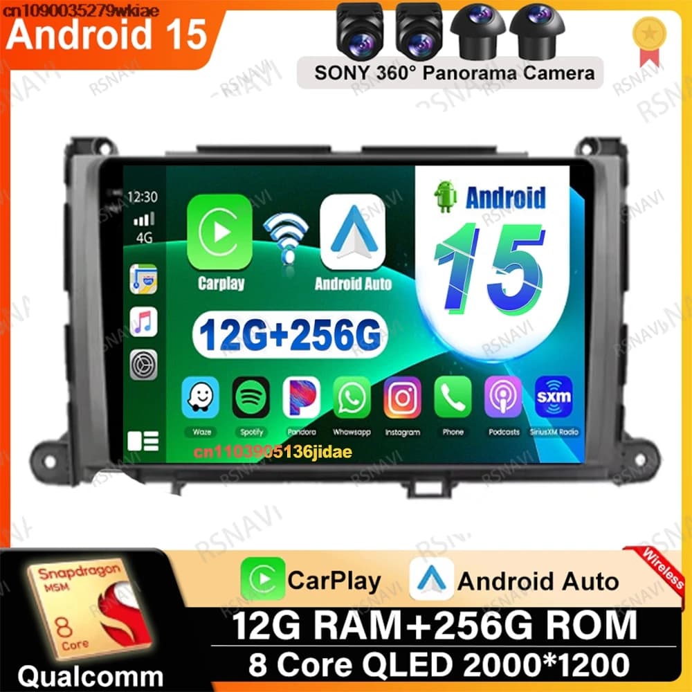 Android 15 For Toyota Sienna 2009 2010 2011- 2014 Viedo Player Multimedia 5G WIFI Systems DVD IPS Wireless BT Head Unit DSP RDS