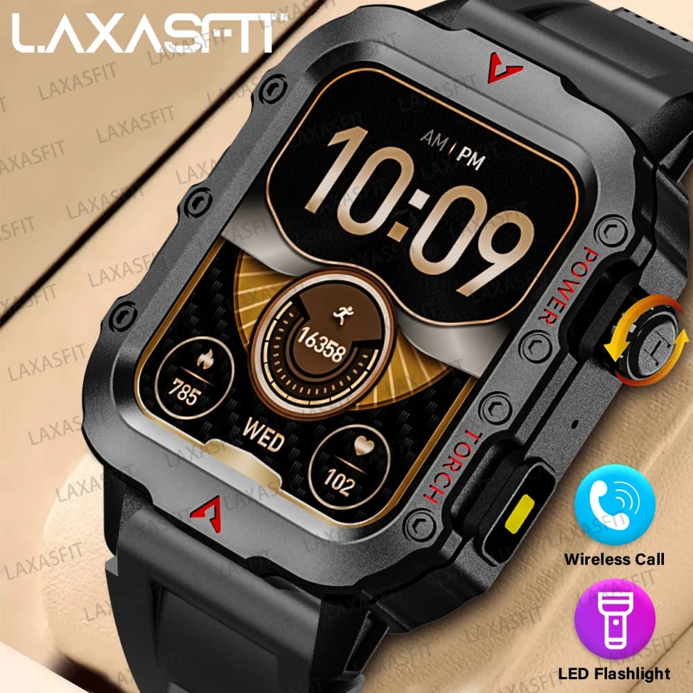 LAXASFIT 2024 Outdoor Military Smart Watch Bluetooth Talk Sport Cardiofrequencymeter Smart Watch Android IOS
