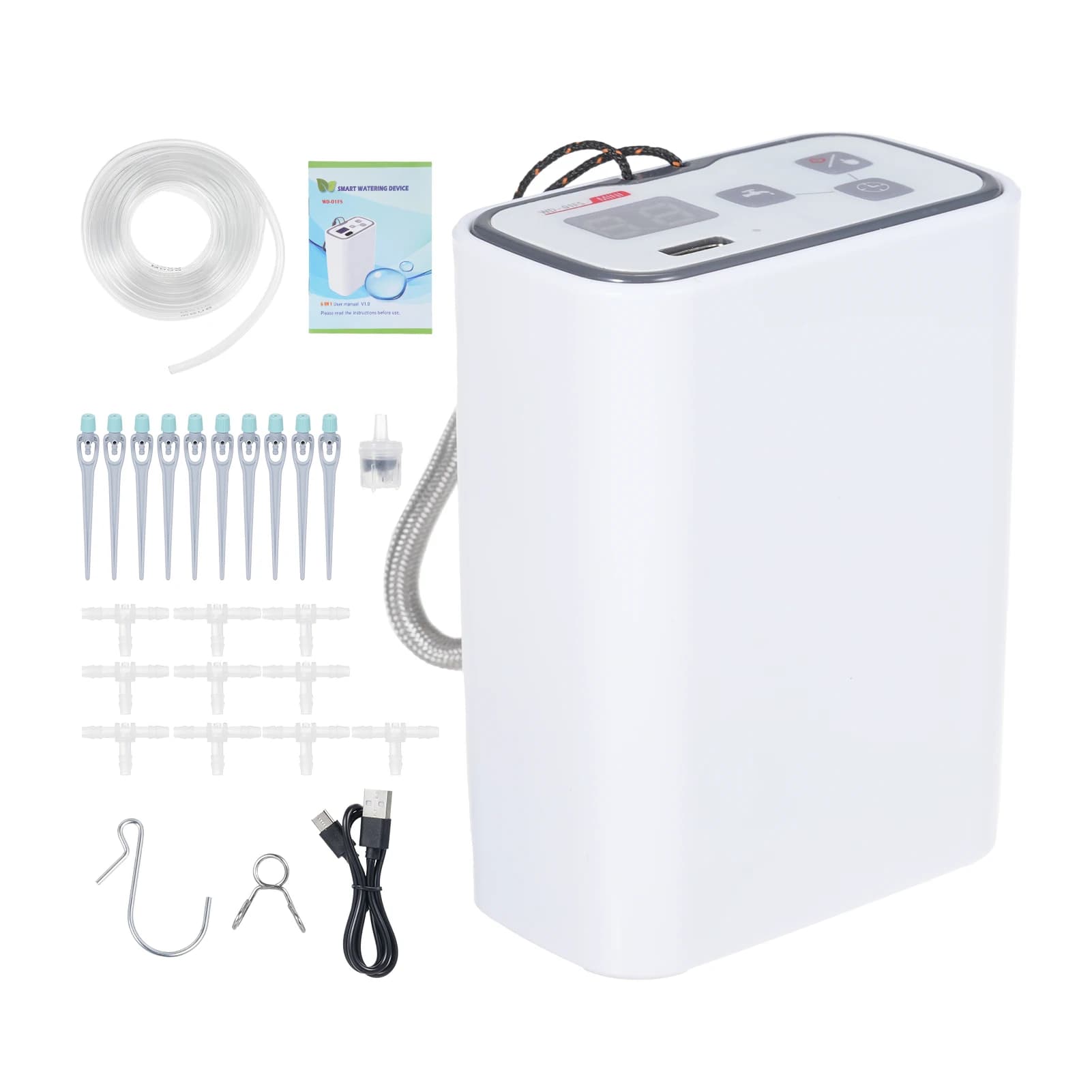 Sistema di irrigazione ricaricabile Irrigazione temporizzata Pompa dell'acqua incorporata Combinazioni temporizzate Connettore a tre vie Freccia a goccia regolabile