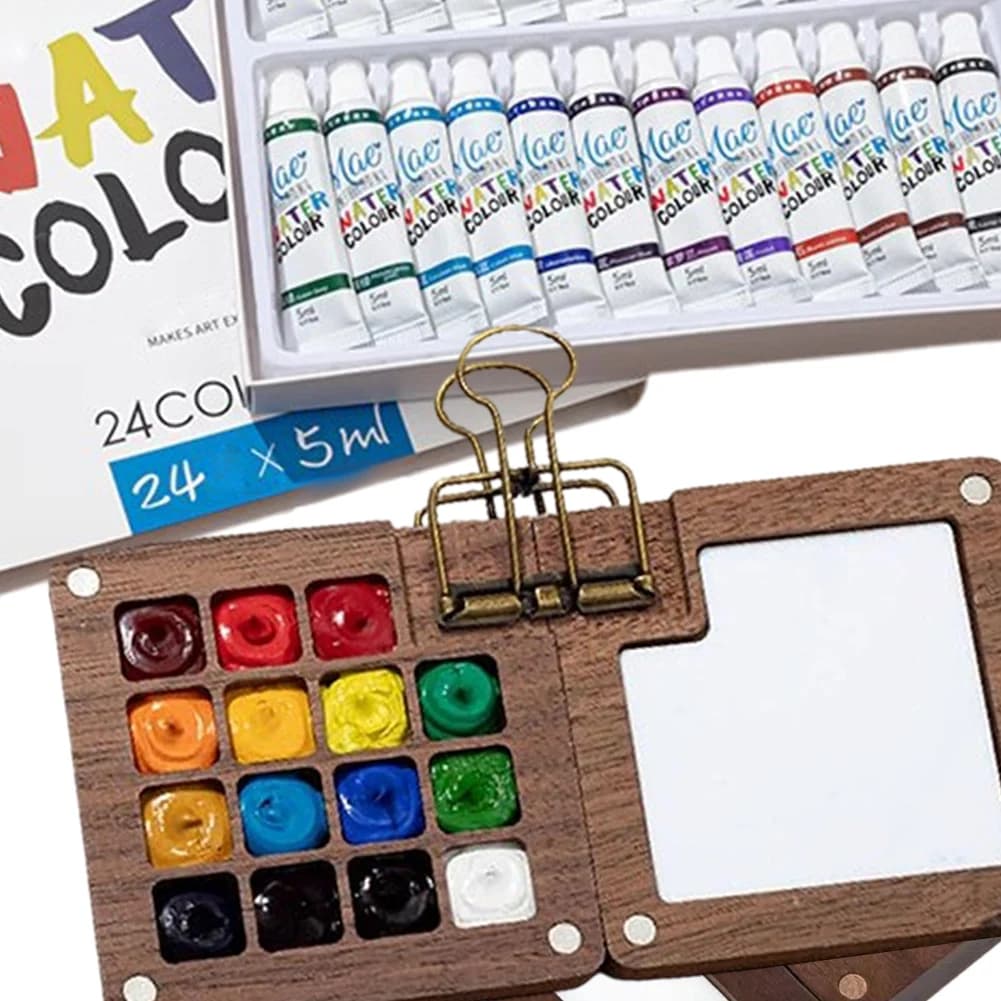 Travel Paint Palette Watercolor Sketch Book with Binder Clips Pocket Artist Watercolor Travel Set for Painters Artists Students