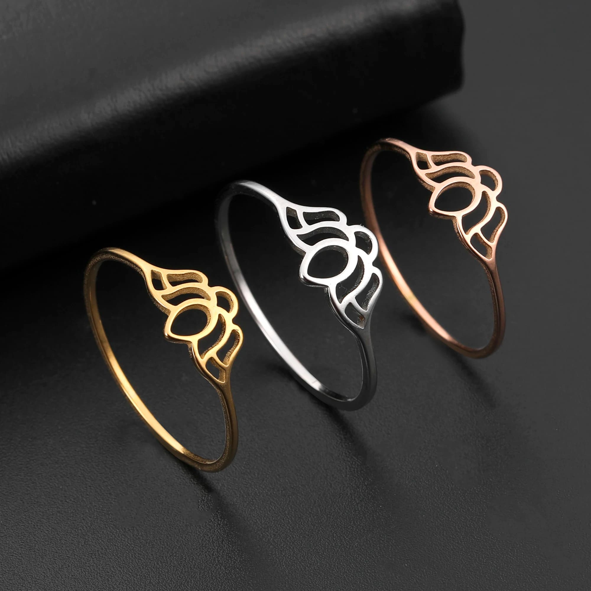 Unift Yoga lotus flower aesthetic rings for women stainless steel finger ring with geometric lotus seeds Vintage jewelry accessories