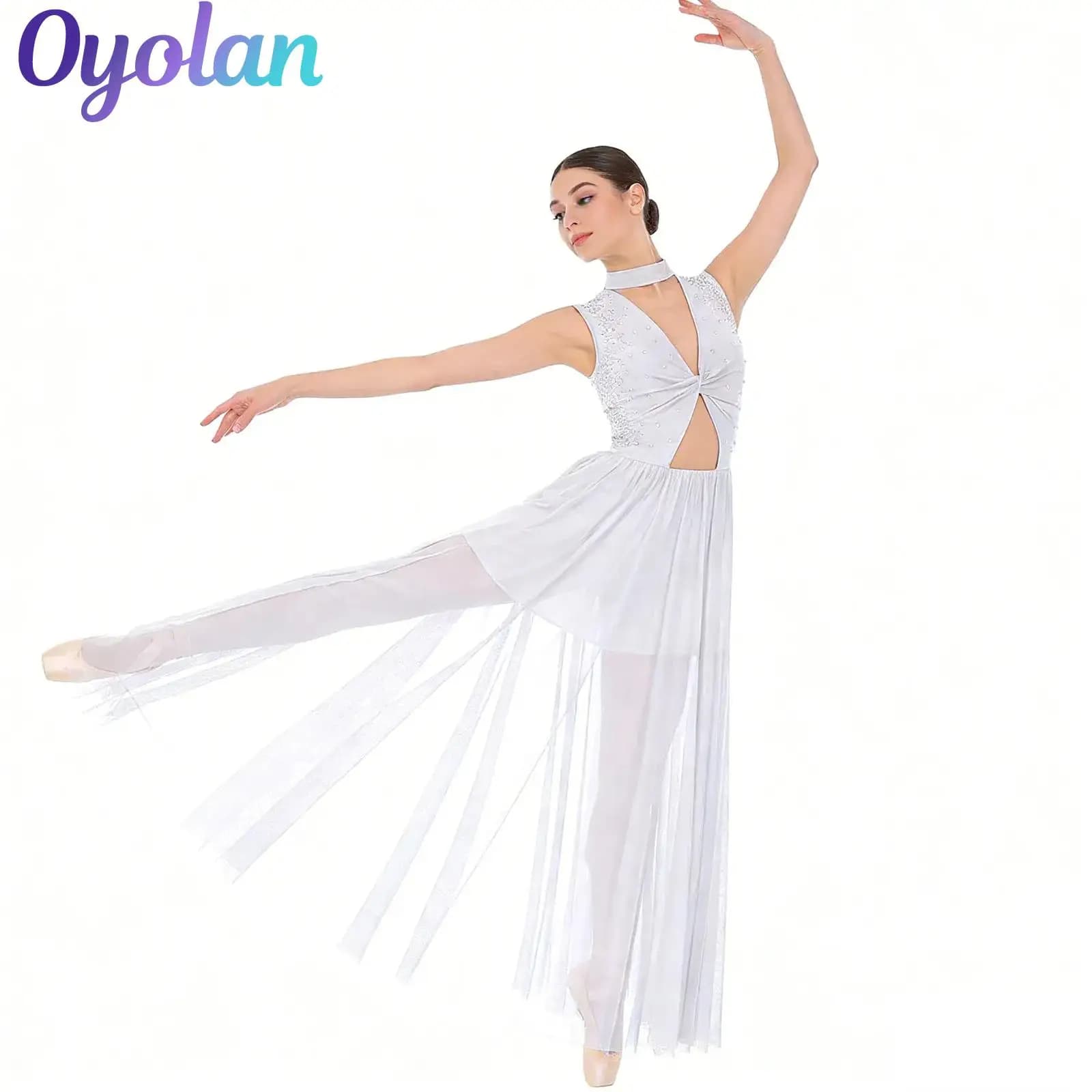 Costume da Ginnastica Artistica per Donne Adulte, Abito da Danza Lirica con Strass Luccicanti e Sovrapposizione in Rete Trasparente