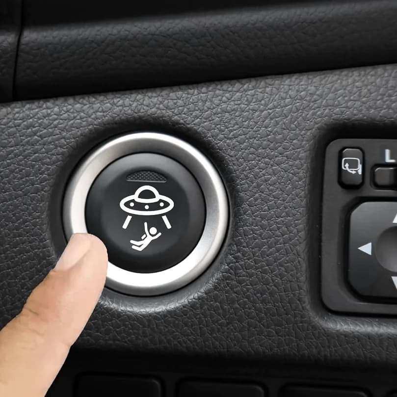 Universal 2-piece UFO Empty Button Stickers - Fun Decalcomanie for any Auto Vacuum Button