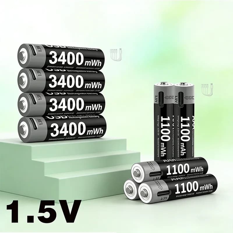 Batteria agli Ioni di Litio Ricaricabile USB Type-C 1.5V AA 3400mWh per Fotocamere, Telecomandi, Serrature Intelligenti, Microfoni, Mouse