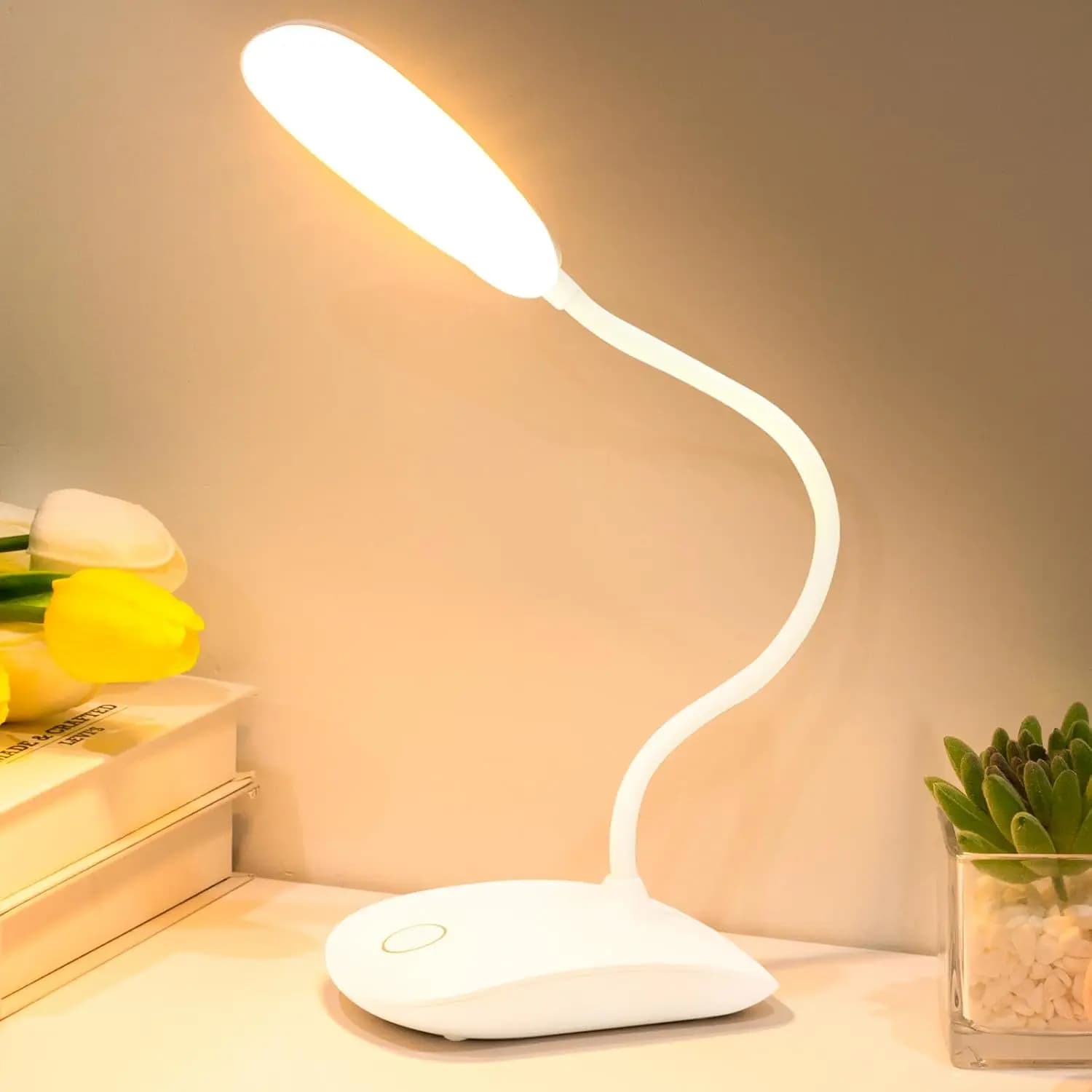 Lampada da Tavolo Portatile Touch, Batteria da 2000mAh e Rotazione a 360° ° Lampada a Collo d'Oca, Autonomia 5-30 Ore, Ricaricabile USB, per Studio, Comodino, Emergenze