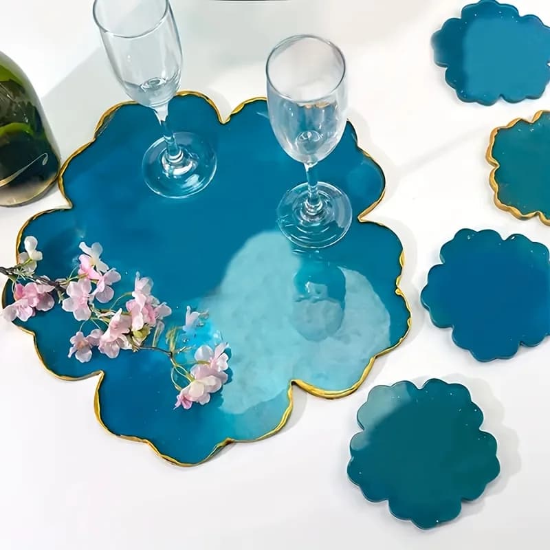 Set di 5 Stampi in Silicone per Specchio, Fiori Grandi, Fiori Piccoli, Base per Sottobicchieri, Vassoio Portaoggetti Grande in Resina, Adatto per Design Personalizzato