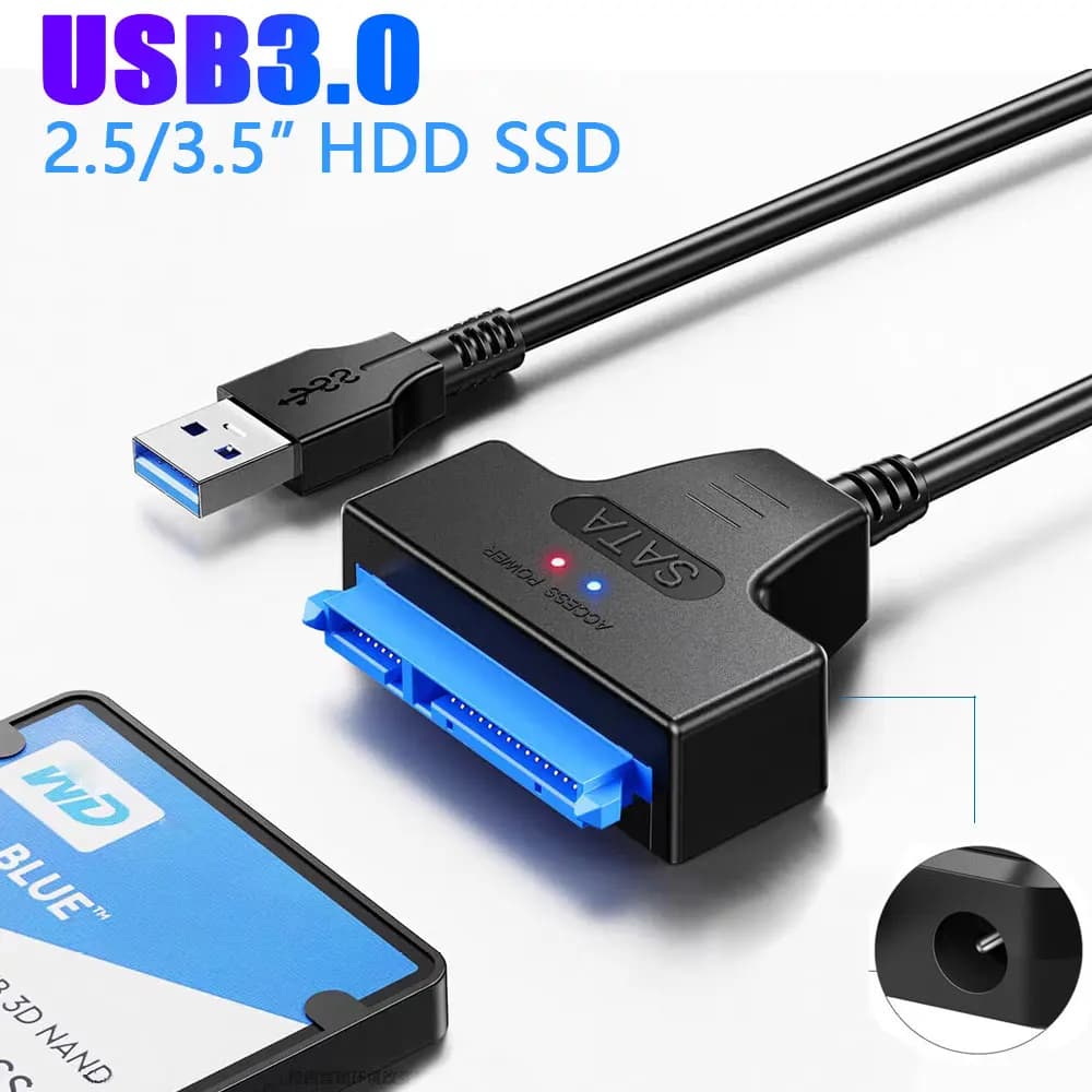 USB 3.0 to SATA Cable 2.5 3.5 Inch External HDD SSD Hard Drive Adapter 22 Pin SATA III Cord up to 6 Gbps for Data Transfer