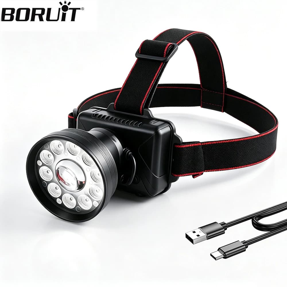 BORUiT Motion Sensor Headlamp 395nm UV Light Type-C Rechargeable Headlight 6 Modes 18650 Front Head Lamp Fishing Camping Lantern