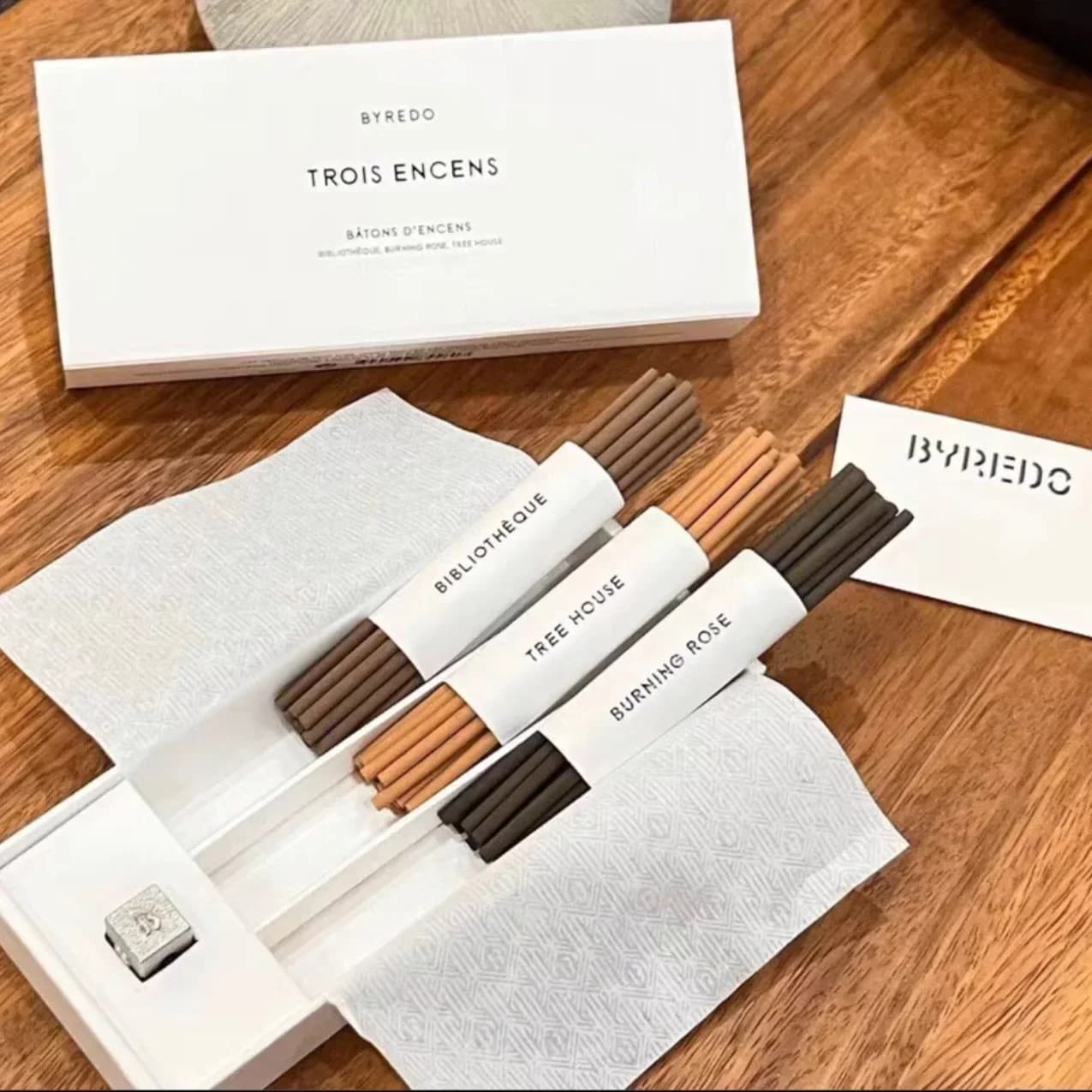 Byredo 60 pezzi bastoncini di incenso Trois Encens Set regalo biblioteca casa sull'albero Burning Rose regali di lusso